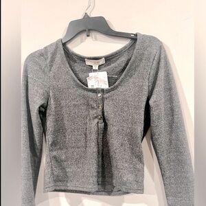 NO COMMENT
Juniors' Eye button Front Crewneck Sweater cropt Long sleeve
